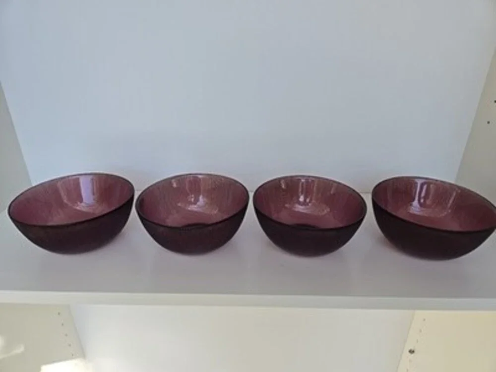 Vintage Glass Amethyst Purple Bowls - Set Of 4